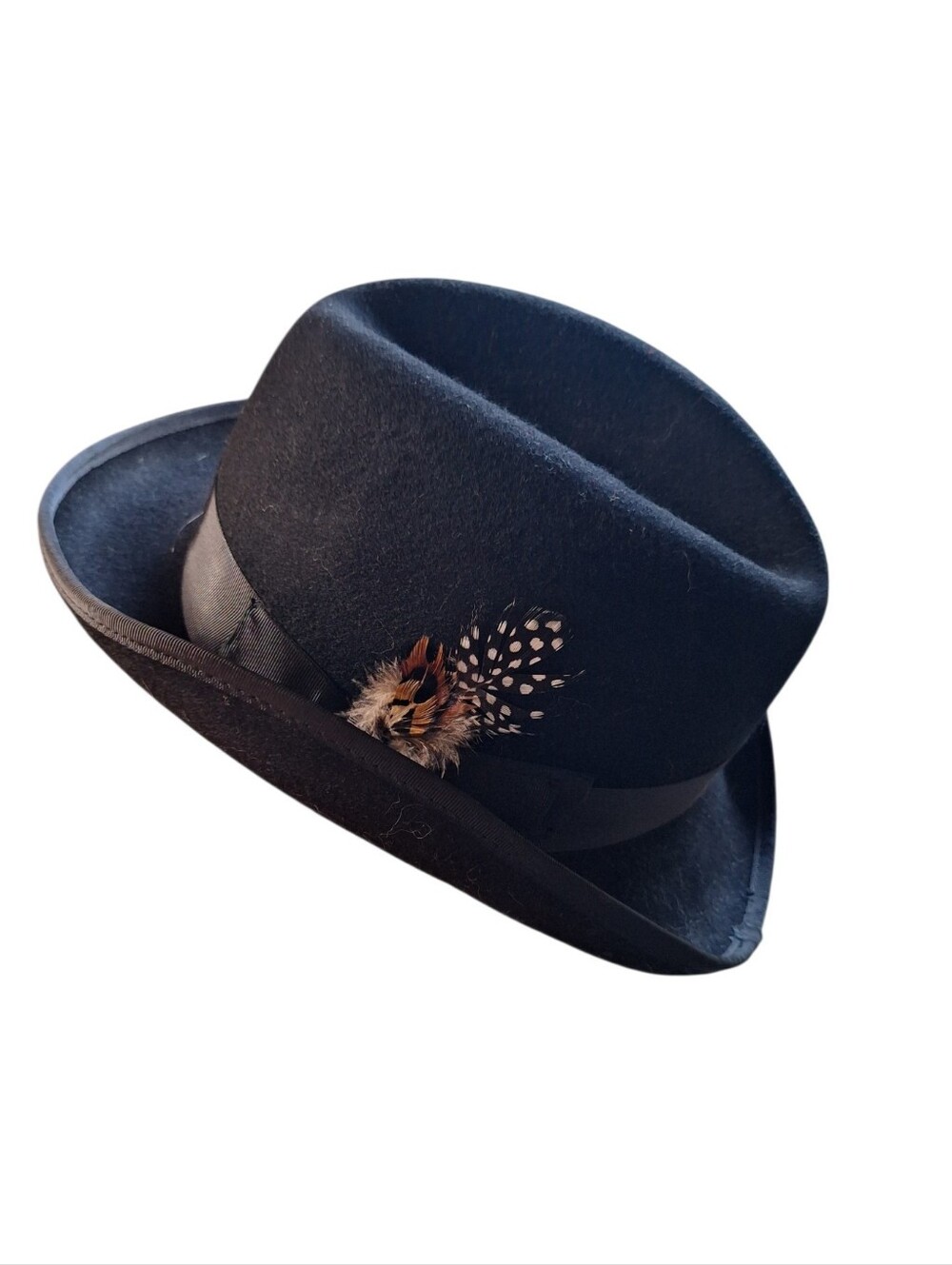 Bruno Capelo Black Fedora Hat Men's Large The Godfather Collection Feather